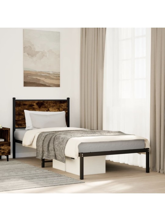 Gultas rāmis bez matrača, metāls, 90x200 cm, ozolkoka imitācija