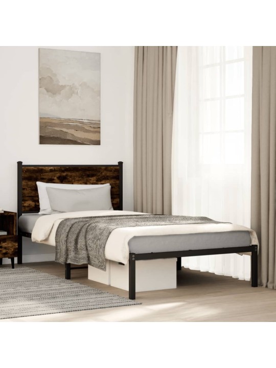 Gultas rāmis bez matrača, metāls, 100x200cm, ozolkoka imitācija