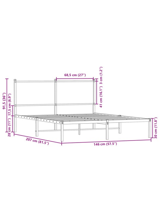 Gultas rāmis bez matrača, metāls, 140x200cm, ozolkoka imitācija
