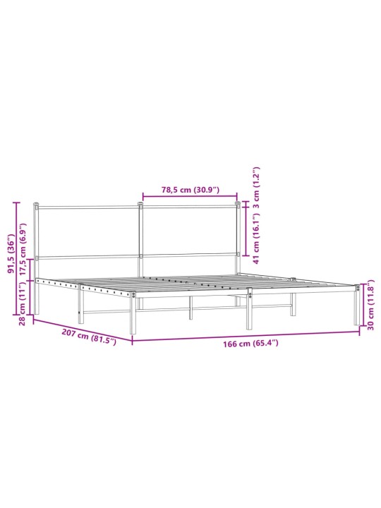 Gultas rāmis bez matrača, metāls, 160x200cm, ozolkoka imitācija