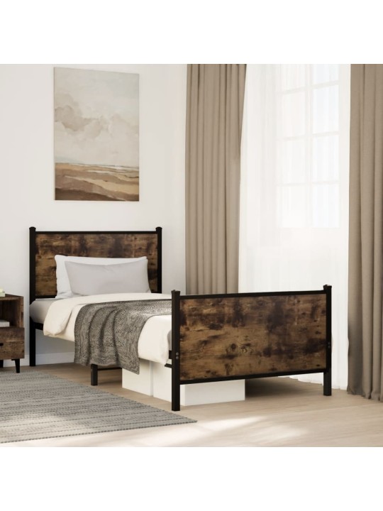 Gultas rāmis bez matrača, metāls, 80x200 cm, ozolkoka imitācija