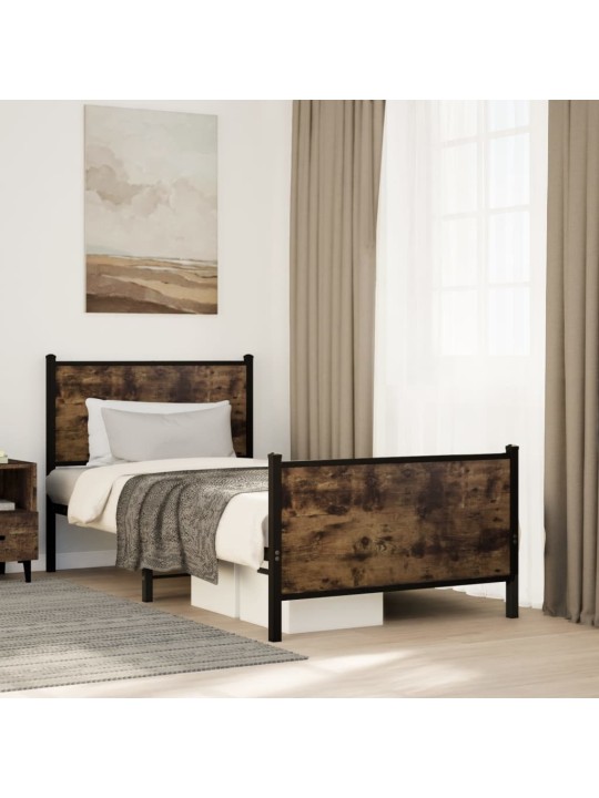 Gultas rāmis bez matrača, metāls, 90x200 cm, ozolkoka imitācija
