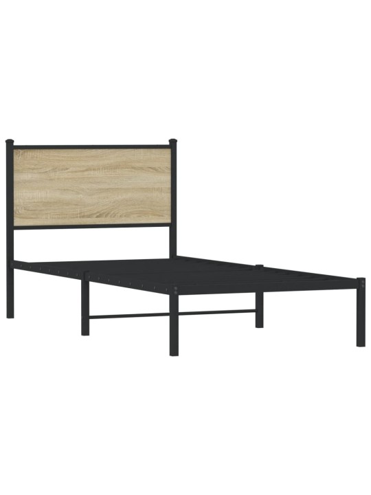 Gultas rāmis bez matrača, metāls, 90x200 cm, ozolkoka imitācija