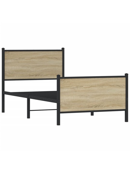 Gultas rāmis bez matrača, metāls, 90x200 cm, ozolkoka imitācija