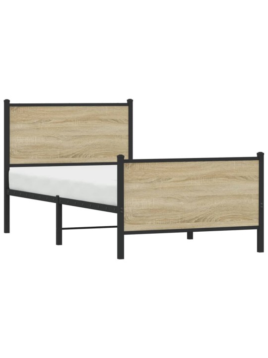 Gultas rāmis bez matrača, metāls, 90x200 cm, ozolkoka imitācija