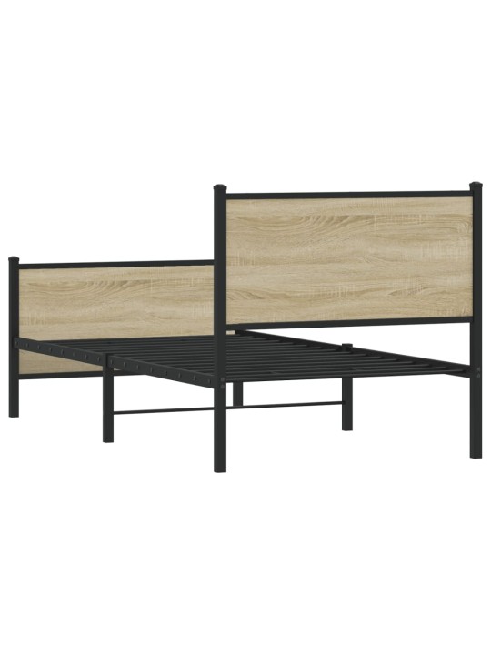 Gultas rāmis bez matrača, metāls, 90x200 cm, ozolkoka imitācija