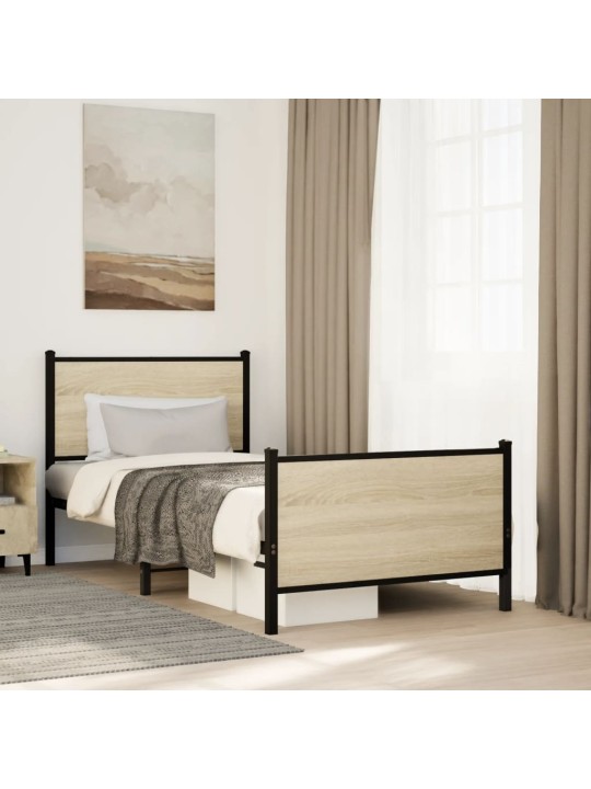 Gultas rāmis bez matrača, metāls, 90x200 cm, ozolkoka imitācija