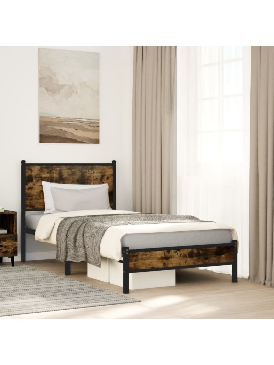 Gultas rāmis bez matrača, metāls, 90x200 cm, ozolkoka imitācija