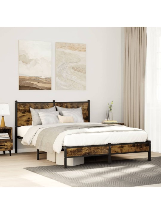 Gultas rāmis bez matrača, metāls, 140x200cm, ozolkoka imitācija