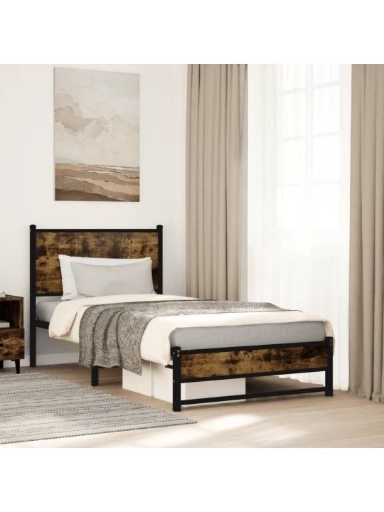 Gultas rāmis bez matrača, metāls, 90x200 cm, ozolkoka imitācija