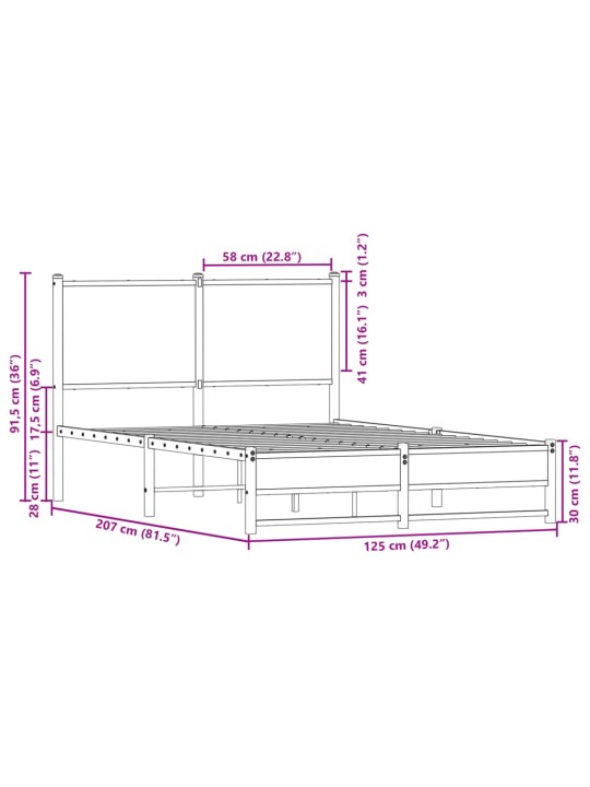 Gultas rāmis bez matrača, metāls, 120x200cm, ozolkoka imitācija