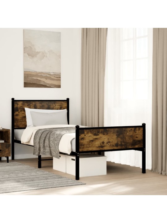 Gultas rāmis bez matrača, metāls, 80x200 cm, ozolkoka imitācija