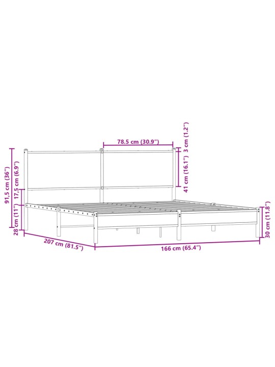 Gultas rāmis bez matrača, metāls, 160x200cm, ozolkoka imitācija
