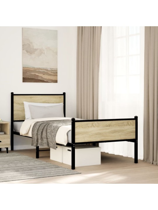 Gultas rāmis bez matrača, metāls, 80x200 cm, ozolkoka imitācija