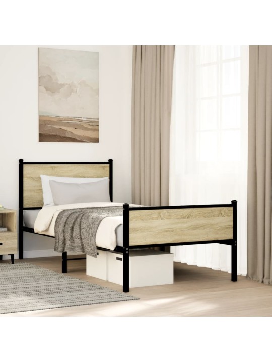 Gultas rāmis bez matrača, metāls, 90x200 cm, ozolkoka imitācija