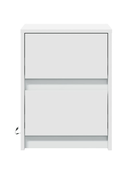 Naktsskapīši ar led lampām, 2 gab., balti, inženierijas koks