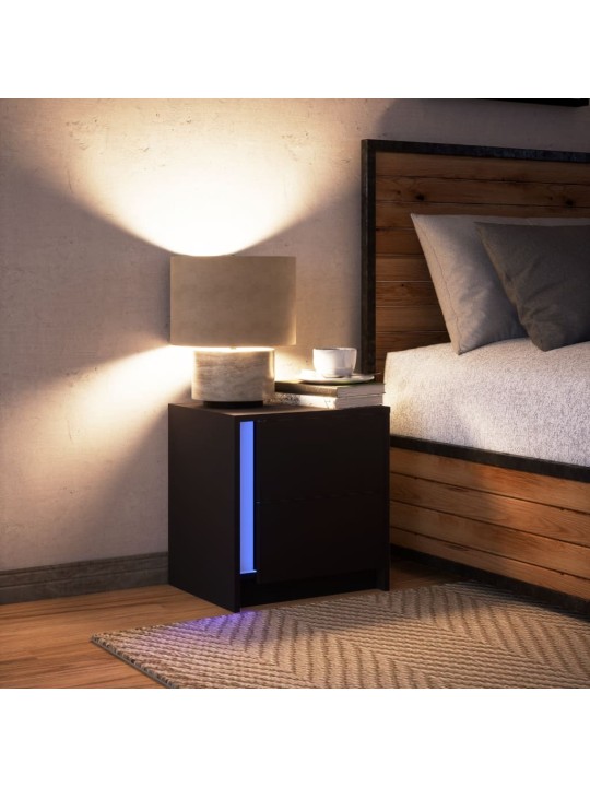 Naktsskapītis ar led apgaismojumu, melns, inženierijas koks