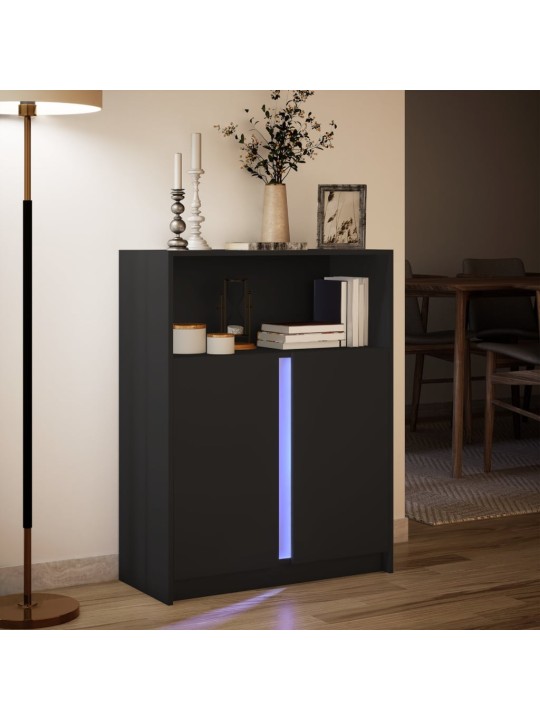 Kumode ar led, melna, 77x34x100 cm, inženierijas koks