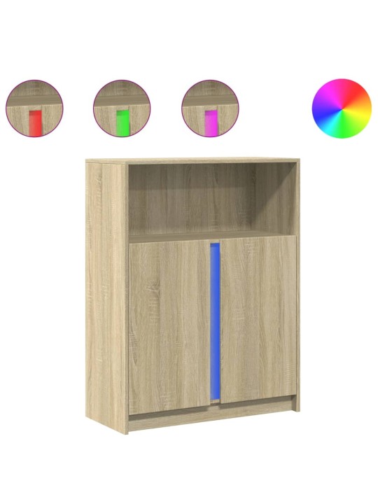 Kumode ar led, ozolkoka krāsa, 77x34x100 cm, inženierijas koks