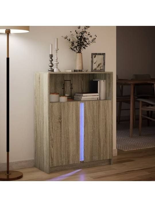 Kumode ar led, ozolkoka krāsa, 77x34x100 cm, inženierijas koks
