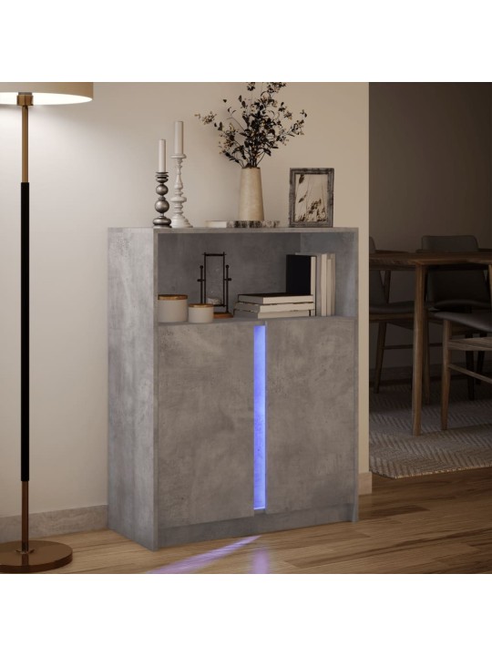 Kumode ar led, betona pelēka, 77x34x100 cm, inženierijas koks