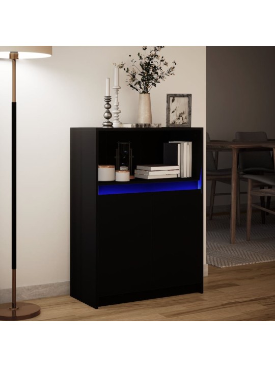Kumode ar led, melna, 72x34x100 cm, inženierijas koks