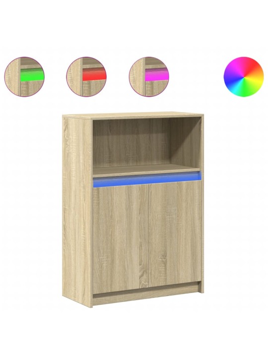 Kumode ar led, ozolkoka krāsa, 72x34x100 cm, inženierijas koks