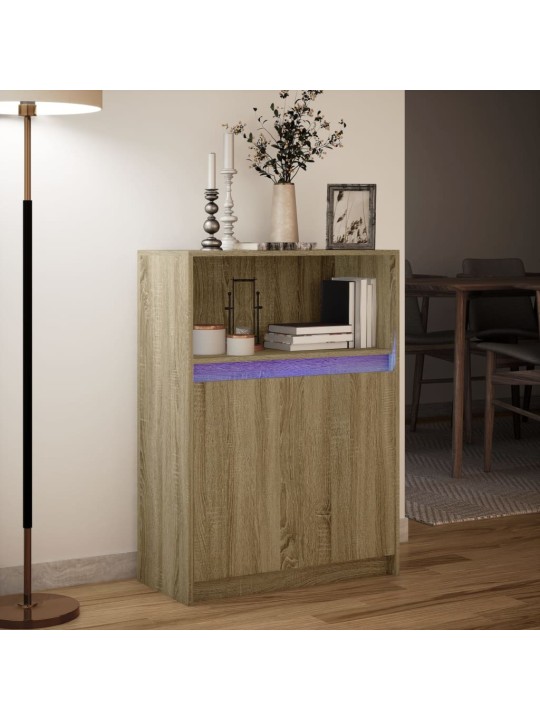 Kumode ar led, ozolkoka krāsa, 72x34x100 cm, inženierijas koks