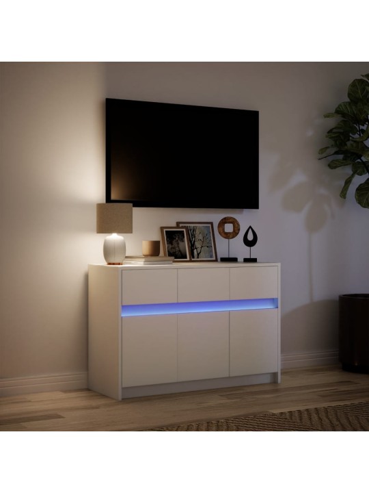 Tv skapītis ar led, balts, 91x34x61 cm, inženierijas koks