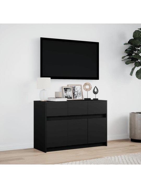 Tv skapītis ar led, melns, 91x34x61 cm, inženierijas koks