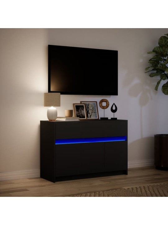 Tv skapītis ar led, melns, 91x34x61 cm, inženierijas koks