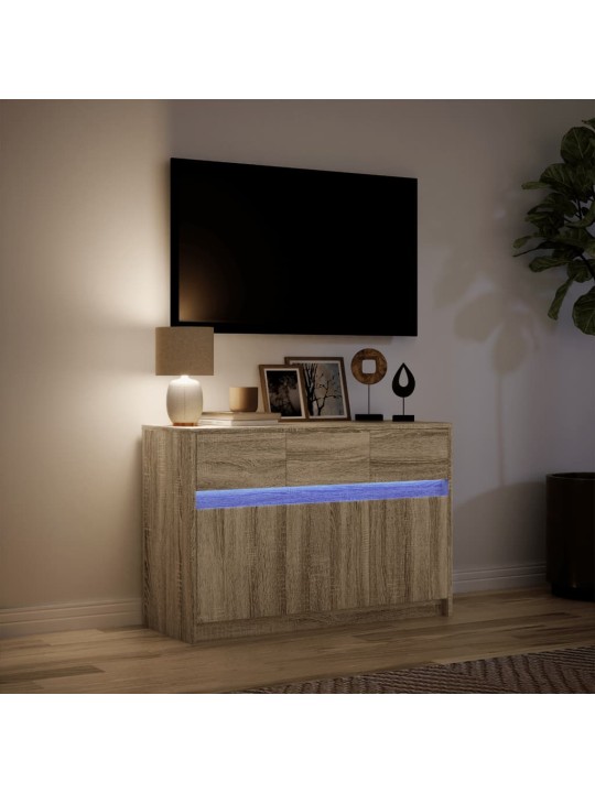 Tv skapītis ar led, koka krāsa, 91x34x61 cm, inženierijas koks