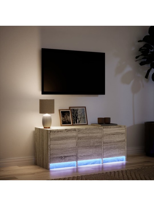 Tv skapītis ar led, koka krāsa, 97x34x40 cm, inženierijas koks