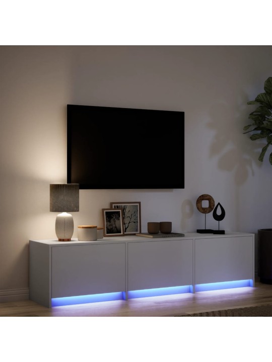 Tv skapītis ar led, balts, 165x34x40 cm, inženierijas koks