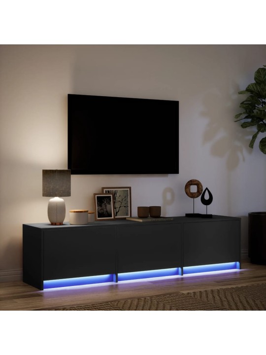 Tv skapītis ar led, melns, 165x34x40 cm, inženierijas koks