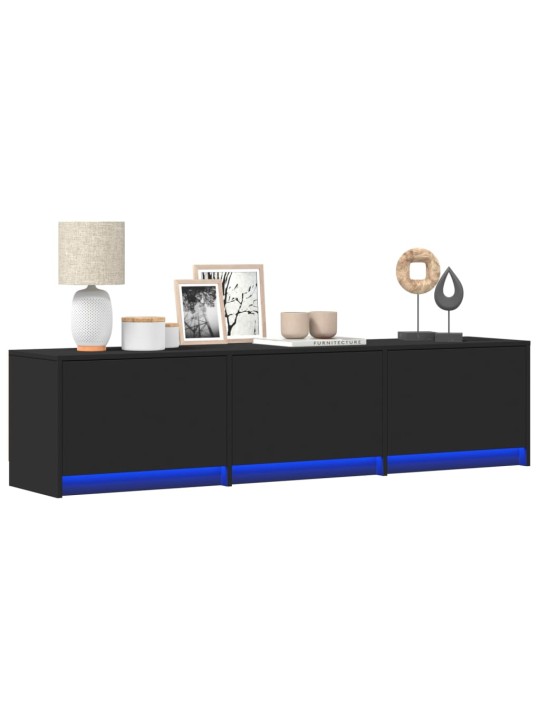 Tv skapītis ar led, melns, 165x34x40 cm, inženierijas koks