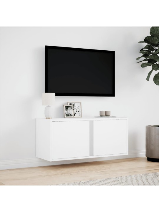 Tv sienas skapītis ar led lampiņām, balts, 80x31x35 cm