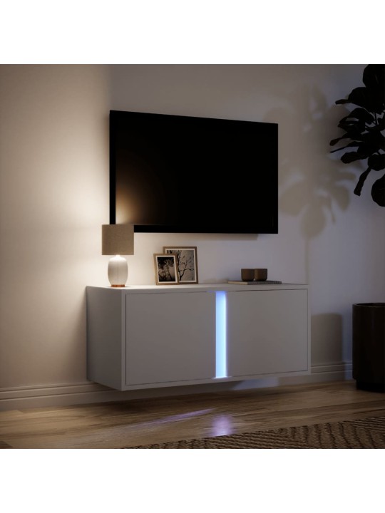 Tv sienas skapītis ar led lampiņām, balts, 80x31x35 cm