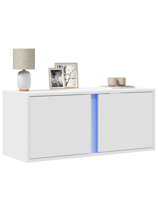 Tv sienas skapītis ar led lampiņām, balts, 80x31x35 cm