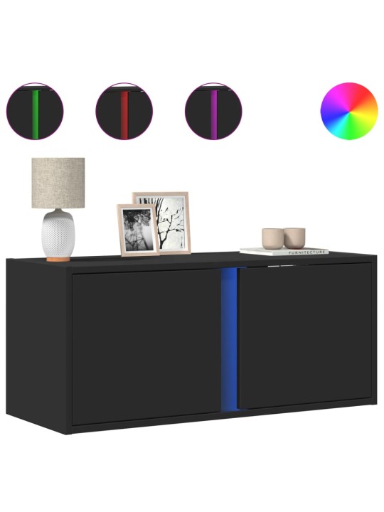 Tv sienas skapītis ar led lampiņām, melns, 80x31x35 cm