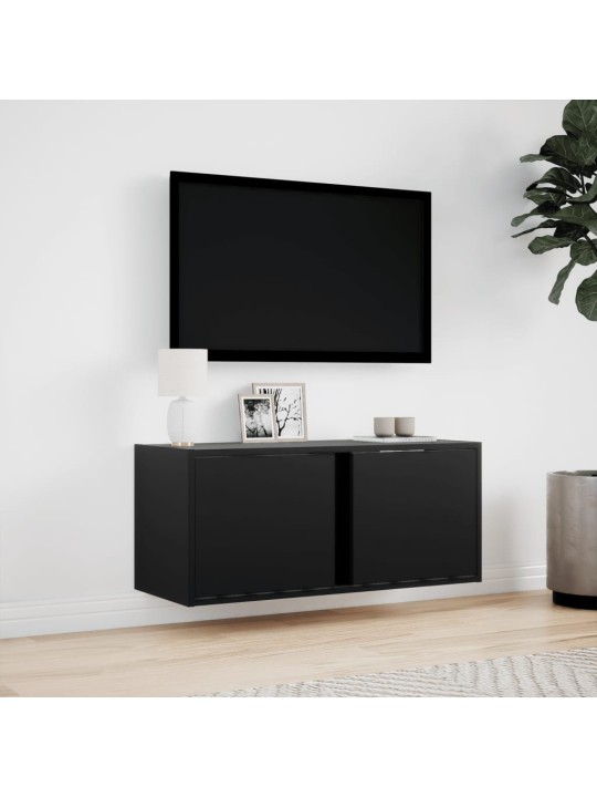 Tv sienas skapītis ar led lampiņām, melns, 80x31x35 cm