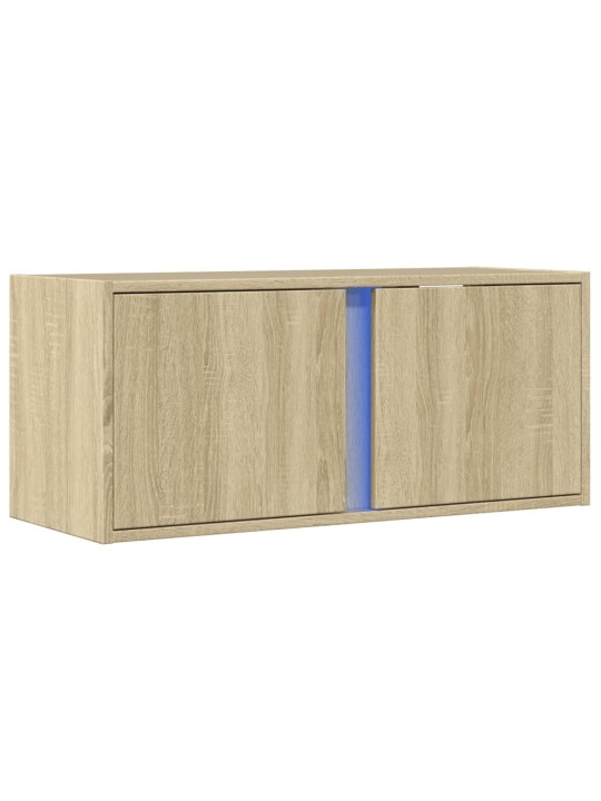 Tv sienas skapītis ar led lampiņām, koka krāsa, 80x31x35 cm