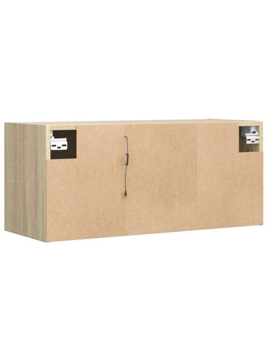 Tv sienas skapītis ar led lampiņām, koka krāsa, 80x31x35 cm