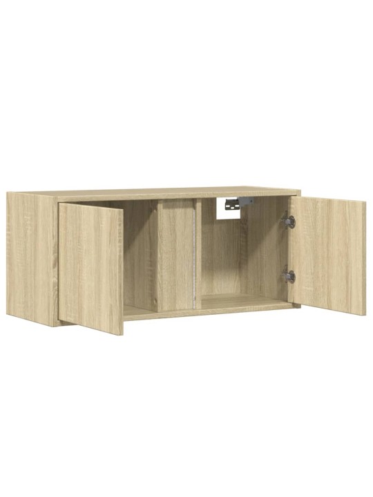 Tv sienas skapītis ar led lampiņām, koka krāsa, 80x31x35 cm