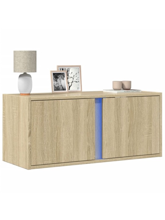 Tv sienas skapītis ar led lampiņām, koka krāsa, 80x31x35 cm