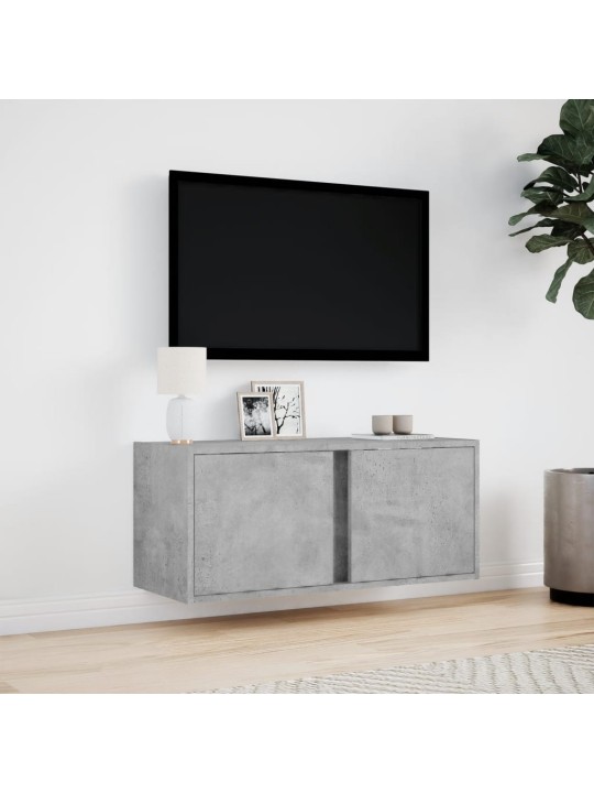 Tv sienas skapītis ar led lampiņām, betona pelēks, 80x31x55 cm