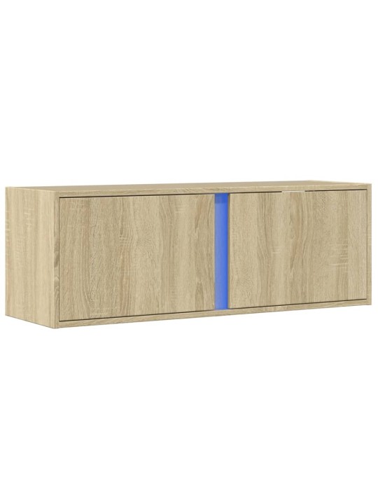 Tv sienas skapītis ar led lampiņām, koka krāsa, 100x31x35 cm