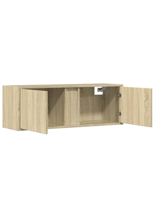 Tv sienas skapītis ar led lampiņām, koka krāsa, 100x31x35 cm