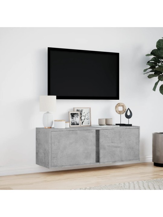 Tv sienas skapītis ar led lampiņām, betona pelēks, 100x31x35 cm