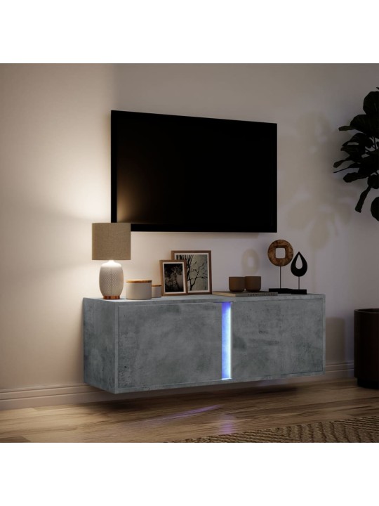 Tv sienas skapītis ar led lampiņām, betona pelēks, 100x31x35 cm